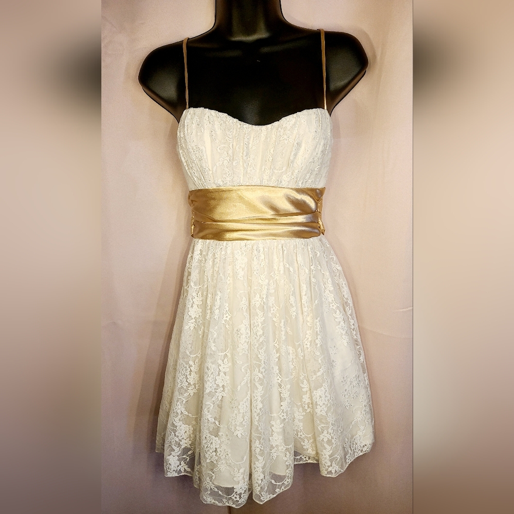 Speechless Off White Lace Dress with Gold Accent